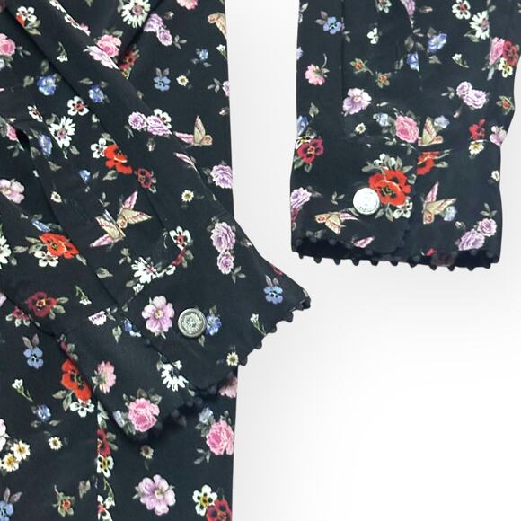 THE KOOPLES 100% Silk Floral Button Up Blouse Dark Romantic Career Office Work - Picture 7 of 13